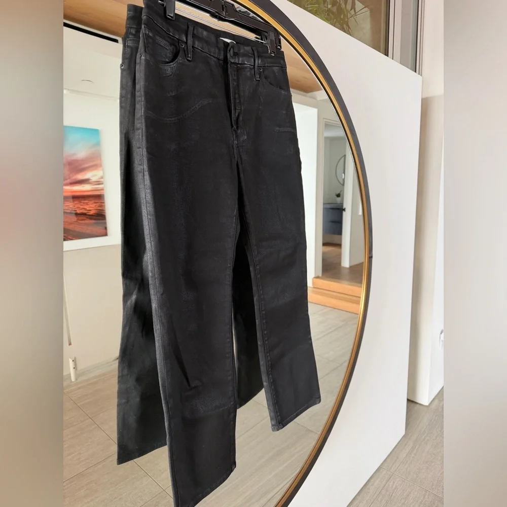 Good American Good Straight Coated Black Jeans Size 12 (Waist 31) (leather look) - Picture 5 of 14